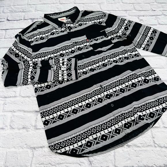 LEVI'S Men's Regular Fit Aztec Geometric Print Button Front Shirt XL Black - Picture 1 of 8